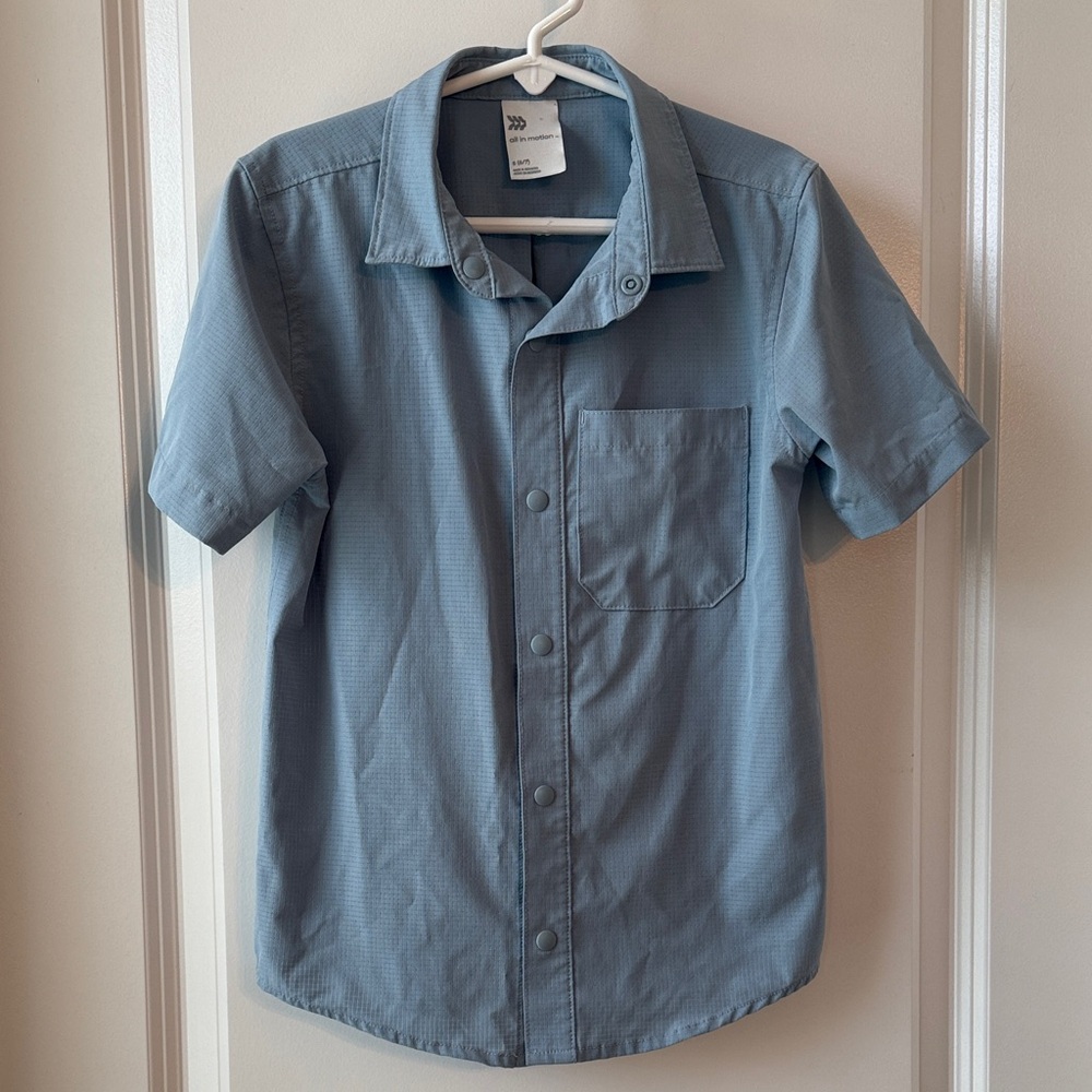 Boys Sporty Snap Blue Short Sleeve Shirt